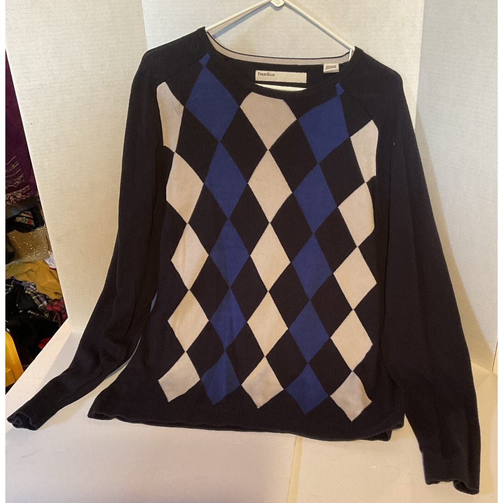 Perry Ellis Dark Blue Light Weight Long Sleeve Sweater‎ Mens Size XL